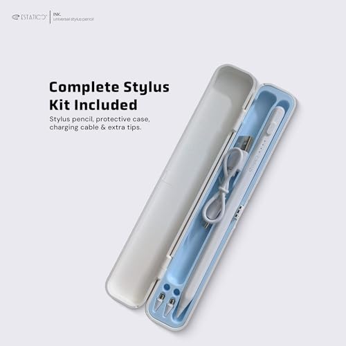 Image of Estatico Ink Universal Stylus Pen for All Touchscreen Devices, iPad & Android Tablets | One Tap Activation, USB-C Fast Charging & LED Battery Indicator | Magnetic Attachment, 2 Tips, Free Stylus Case