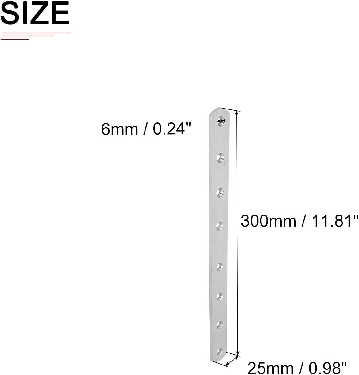 DTGN 300x25x4mm(LxWxT) Flat Straight Brace Plate -4Pack- Good for Furniture Repairing - Stainless Steel Brace Plate - Silver Tone