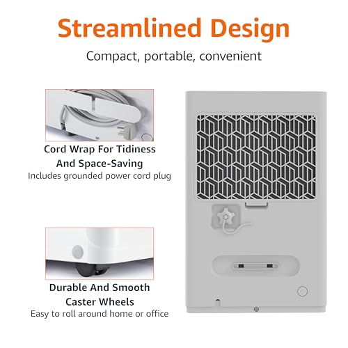 Amazon Basics 35-Pint Large Dehumidifier for Home, Humidity Control, Auto-Defrost, Timer, Overflow Protection, for Rooms up to 2500 SFT, White by Amazon Basics - Image 6
