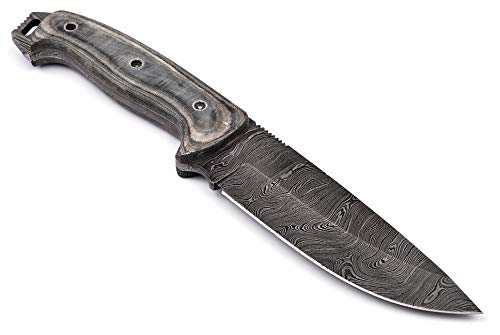 Damascus Bushcraft Knife - Hunting Knife - Handmade Survival Knife, Hand Forged Fixed Blade Knife, Camping Knife & Survival Knives, Hunting Knives & Bowie Knives With Micarta Handle & Knife Sheath #TOP7