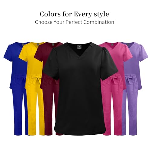 VIAOLI Fashion Scrubs for Women Set - Women Scrub Top and Belted Straight Leg Pants for Nurse Uniform Scrubs Set - image 5