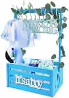 Wooden Baby Shower Crate Closet - Storage Basket With Hanging Rack In Sky Blue