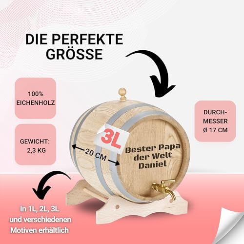 Miniatura 3 de Uakeii - Barril De Madera Personalizado Con Grabado Y Grifo De Latón Macizo De Roble Con Nombre Como Regalo De Cumpleaños, Navidad 3 Litros Freitext