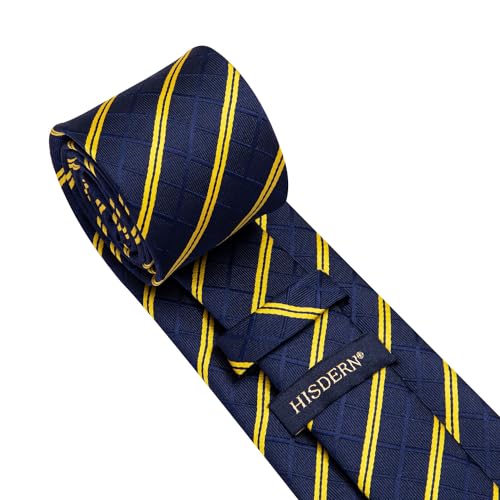 Image of HISDERN Ties for Men Plaid Checkered Tie with Pocket Square Woven Business Formal Necktie Handkerchief Set Wedding Party