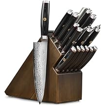 Enso SG2 18 Piece Knife Set - Made in Japan - 101 Layer Stainless Damascus with Dark Ash Knife Block
