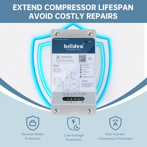 Image of briidea 16-32A AC Soft Start Kit for Home Air Conditioner (4-7 Ton Ton), Reverse Motor Protection, 70% Start-Up Current Reduction, Quiet Operation, Works with Utility & Generator Power