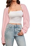 Arach&Cloz Damen Langarm Shrug Bolero Wolle Srtickjacke Kurz Festlich Crop Cardigan Bolerojacke(Rosa, S)