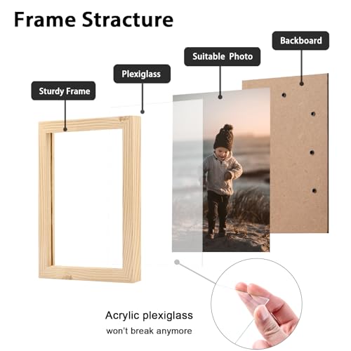 KINLINK 4x6 Picture Frame Wood Grain, Wooden Photo Frame with Plexiglass for 4x6 without Mat for Table and Wall Display — view 2