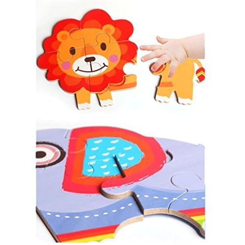 Image of Baybee Pack of 6 Wild Animal Wooden Jigsaw Puzzle | Puzzle Game for Kids 3 to 5 Years | Educational Learning Toy Set for Toddlers with Colorful Pieces & Safe Material