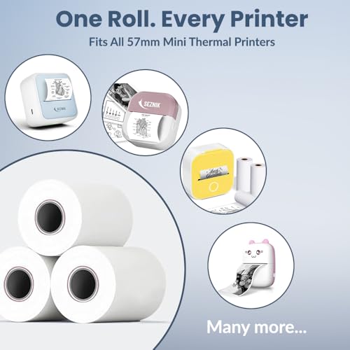 Seznik Non Sticky Thermal Paper Rolls, 57mm Width, 2 inch Thermal Paper for Mini Printer (White-57mm Width-Continuous Non Sticky Roll-Pack of 5)