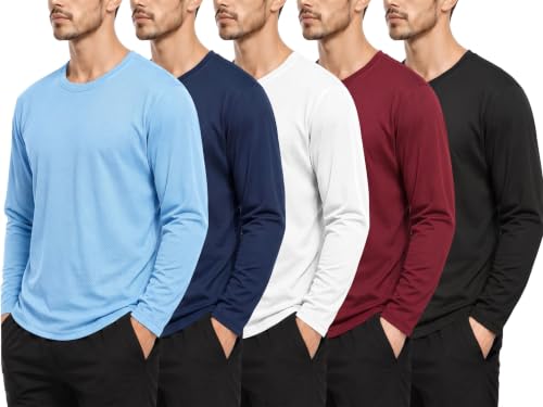 Kinglaman 5 Pack Men's Dry Fit Long Sleeve Sun Protection