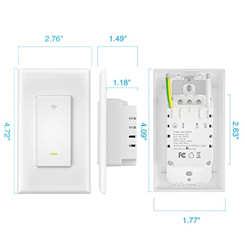 Ohmax 3 Way Smart Switch, Wi-Fi Light Switch Work With Alexa And Google Home, Schedule Timer, Neutral Wire Required,3-Way Installation And No Hub Required, Fcc Listed,2.4Ghz Only(1Pack) #TOP7