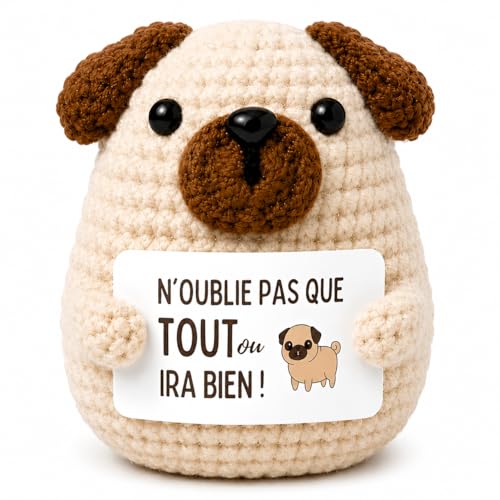 Amimi® Chien Positif en Crochet | Idée Cadeau Drôle | Prêt à Offrir | Décoration Maison | Message Positif | pour Ami, Parents, Fille, Garçon, Ado, Oncle, Homme, Femme, Anniversaire, Fête des Pères