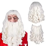 Weihnachtsmann Bart, 2 Stück Weihnachtsmann Bart und Perücke Perücke zum Verkleiden als Nikolaus Weihnachtsmann Kostüm Bart Nikolaus Weihnachten Karneval Mottoparty