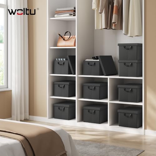 WOLTU Aufbewahrungsbox mit Deckel 3 Stück, mit Griffen, Schwarz,43x33x26 cm – Ansicht 2