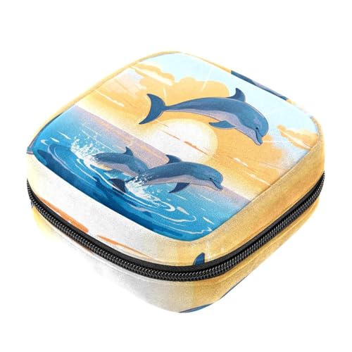 Borsa mestruale,Sacchetto di immagazzinaggio del tovagliolo sanitario,Delfini di mare che saltano la luna,Porta tamponi per borsa