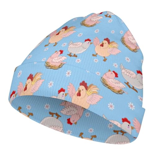 Cute Cartoon Hen and Flowers Kids Beanie Hat for for Girls Boys Children Cap Winter Knitted Chemo Cancer Headwear Accessories Gifts Decoration Black