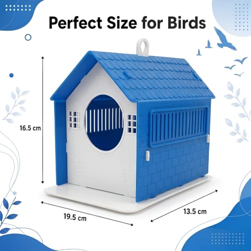 Image of Ecurfu Sparrow House for Balcony & Garden | Hanging Bird Nest with Feeding Tray | Bird House for Sparrows & Small Birds