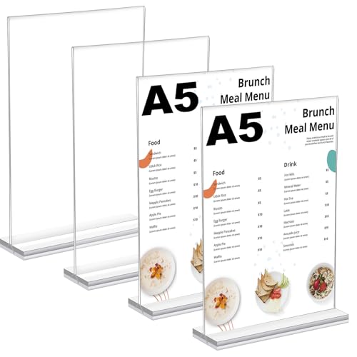 Smivyhp 4 Stück Tischaufsteller A5,Transparent Acryl Tischkartenhalter A5,T Form Preisschilder Aufsteller,Werbeaufsteller,A5 Ständer für Poster Speisekarten Fotos Büro Cafés Restaurant