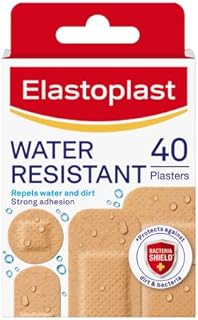 Elastoplast Water Resistant Plasters (40 Pieces), Dirt and Water Resistant Strip Plasters, Plasters Waterproof, All-Purpose First Aid Plasters