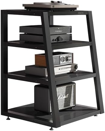 Mobile Stereo, 4 Tier Multimedia Component, Modern AV Mobile Audio-Video Multimedia Support, Turntable Stand, Games, Meetings, Living Room, Recording Room (Tea