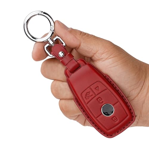 Coque clé Mercedes-Benz en cuir véritable rouge foncé pour une protection élégante de vos clés