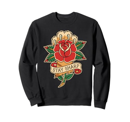 Stay Sharp Tatouage rétro en Forme de Griffe de Chat Rose Sweatshirt