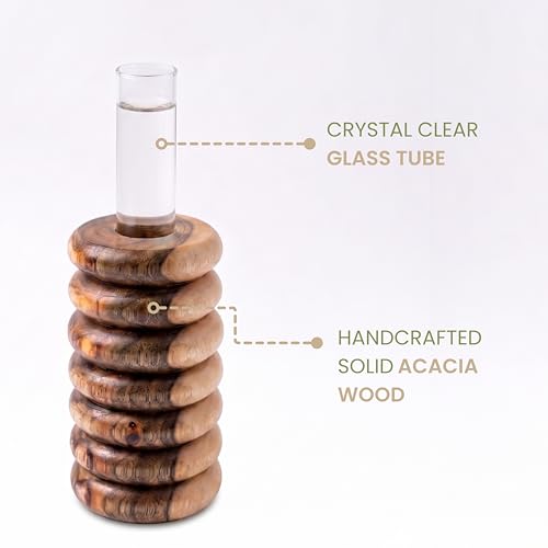 Image of Pilwal's Handcrafted Wooden Flower Vase & Test Tube Planter - Unique Minimalist Wooden Planter for Home 25mm Glass Tube Vase for Plants, Cuttings - Office Desk & Living Room Decor (7 Steps Design)