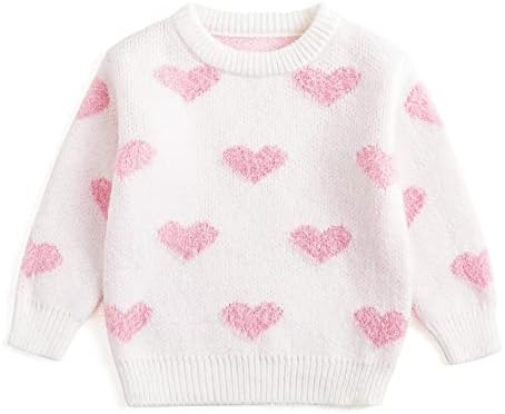 Curipeer Baby Girls Cute Heart-Print Pullover Sweater Turtleneck Longsleeve Thick Warm Knitted Sweater for Baby Girls 12-18 Months