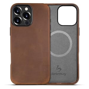 Belemay Compatible with iPhone 16 Pro Leather Case, Compatible with Magsafe, Premium Crazy Horse Leather [Vintage Aesthetic] Comfort Grip, Metal Buttons & Camera Bump Frame, (6.3″) Classic Brown