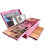 Kit de Maquiagem Completo 42 Itens, 28 Sombras, 4 Batons, 2 Blush, 1 Iluminador, 3 Pós Compactos, 3 Pincéis, Espelho, Rosa