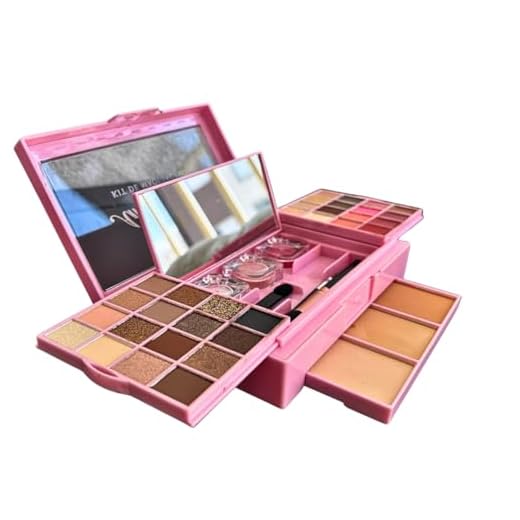 Kit de Maquiagem Completo 42 Itens, 28 Sombras, 4 Batons, 2 Blush, 1 Iluminador, 3 Pós Compactos, 3 Pincéis, Espelho, Rosa