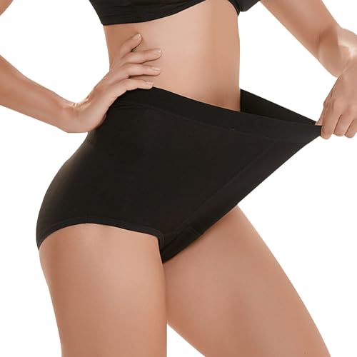 CSGTUO Braga para La Incontinencia Urinaria Cintura Alta Slip para Mujer Lavable Algodón Adulto con Almohadilla Absorbente Diseñado Lavable Y Reutilizable,3XL,Black