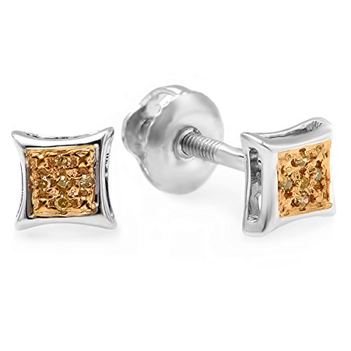 Dazzlingrock Collection 0.05 Carat (ctw) Round Yellow Diamond Micro Pave Kite Shape Hip Hop Iced Out Studs in 925 Sterling Silver, Screw Back, Unisex Design Ladies, Mens Real Diamond Earrings