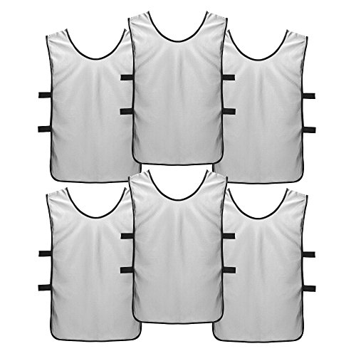 SportsRepublik Pinnies Practice Scrimmage Vests (6-Pack) - Last Longer and Look Cooler - Soccer,Silver,M (Youth age 6-11)