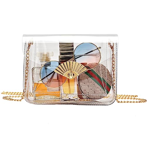 Clear Bag Stadium Approved Cute Clear Purses for Women Stadium for Concert Sport Event, Gold, 7 x 6 x 2.5 inches, Clear Crossbody Purse