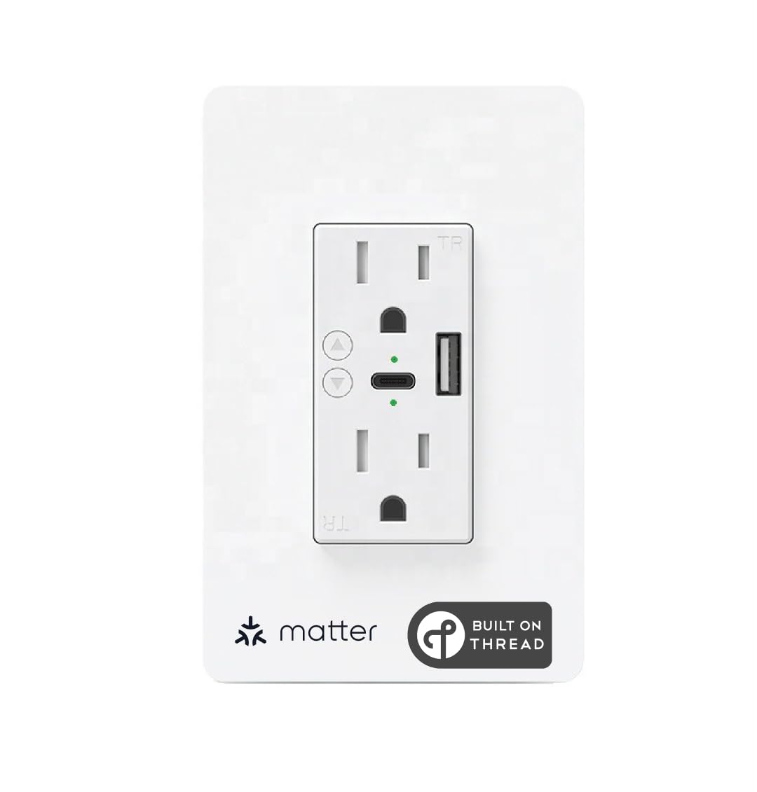 SmartSetup Outlet (Matter), USB C and A, App & Voice Control, Thread, Works with Apple Home, Alexa, Google Home, SmartThings, 100% Privacy, Requires Thread Border Router