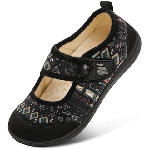 BARERUN Womens Slippers Wide Toe Box Diabetic Shoes for Women Adjustable House Slippers Arthritis Neuropathy Edema House Shoes Stable Non Slip Indoor Outdoor Barefoot Slippers Brownboho 10 Wide Cover