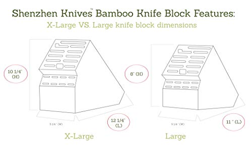 20 Slot Universal Knife Block: Shenzhen Knives X-Large Bamboo Wood Knife Block without Knives - Countertop Butcher Block Knife Holder and Organizer with Wide Slots for Easy Kitchen Knife Storage