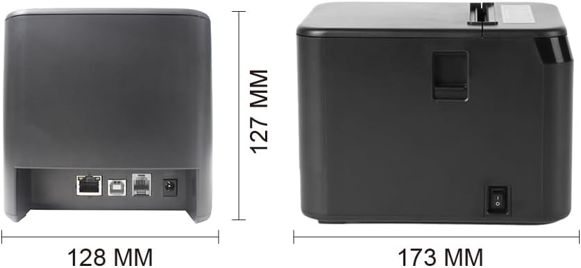 Dimensions of the BISOFICE 80mm Receipt Printer: 128mm width, 173mm depth, 127mm height.