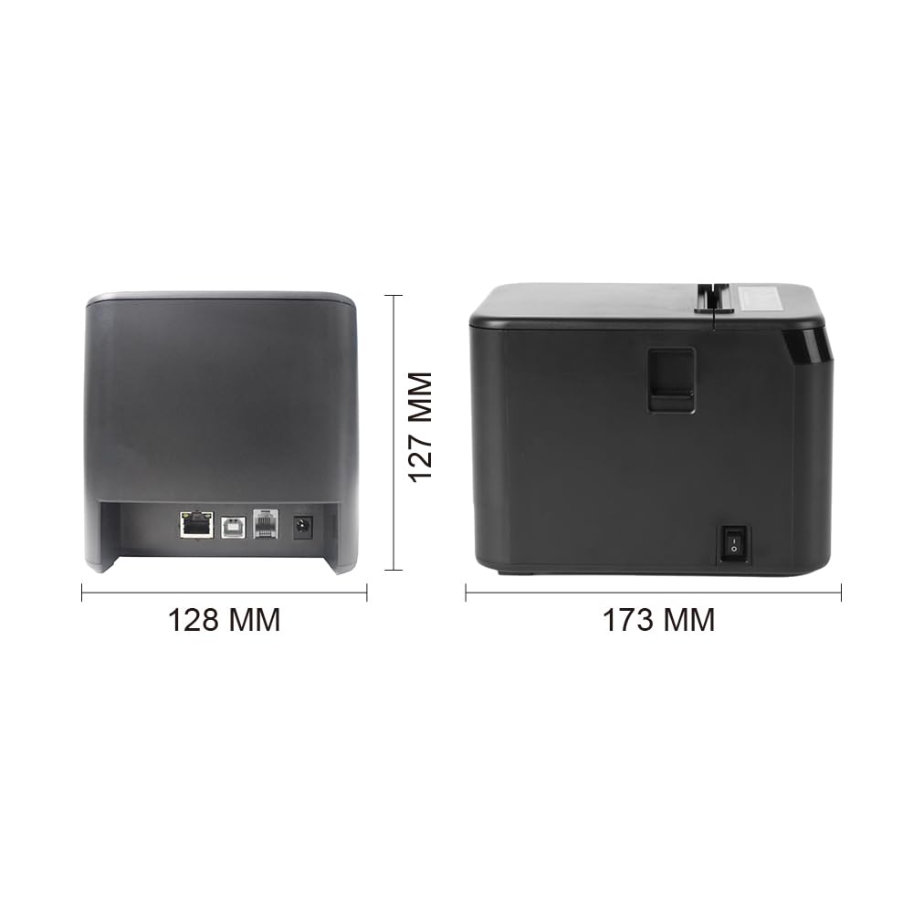 Bisofice Bondrucker 80mm Thermobondrucker unterstützt ESC/POS, Belegdrucker Quittungsdrucker POS Drucker unterstützt automatisches Schneiden, Schwarz (200 mm/s, USB + Ethernet-Anschluss)