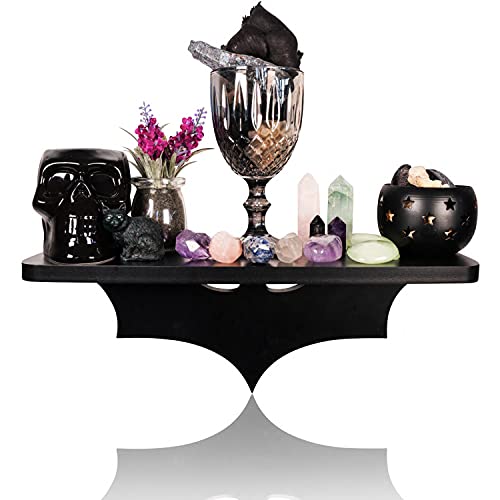 Bat Shelf Gothic Home Decor - Unique Goth Room Decor and Wiccan Decor Black Hanging Shelves for Wall Oddities and Curiosities Witchy Room Decor, Great Crystal Shelf Display for Stones or Goth Candles