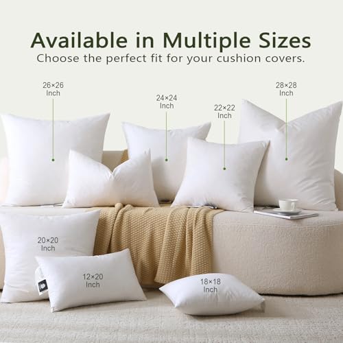 DWR Set of 2 Feather Down Throw Pillow Inserts 20x20 with Organic Cotton Cover, Feather Square White Decorative Pillow Inserts for Bed, Sofa, and Couch - Thumbnail 6