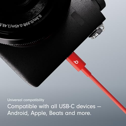 Image of Beats USB-C to USB-C Woven Cable, Fast Charging, Durable /Tangle-Free, Compatible Charger for Apple & Android (1.5 m) - Rapid Red
