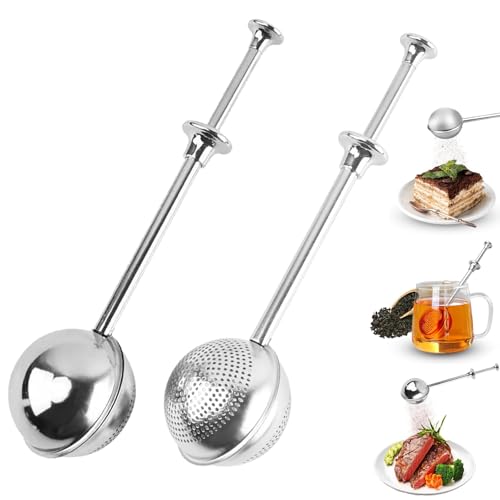 Pack of 2 Tea Strainer for Loose Tea, 304 Stainless Steel Tea Tongs with Telescopic Handle, Tea Infuser for Loose Tea, Tea Strainer, Stainless Steel Flour Sieve Duster for Loose Tea, Coffee, Cocoa