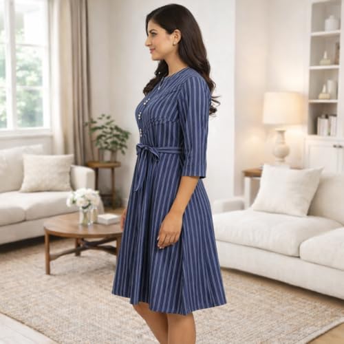 Image of CAMEY Women Striped Cotton Dress