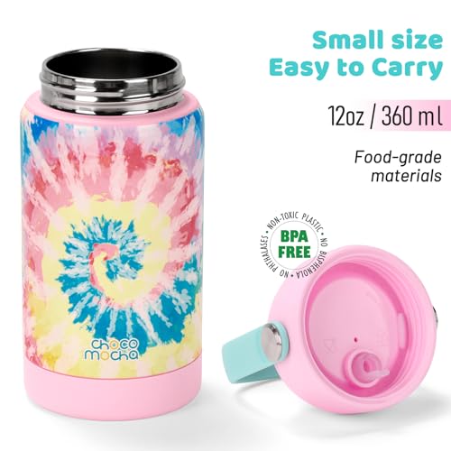 Choco Mocha Garrafa de água infantil tie dye isolada para meninas, garrafa de água infantil de aço i
