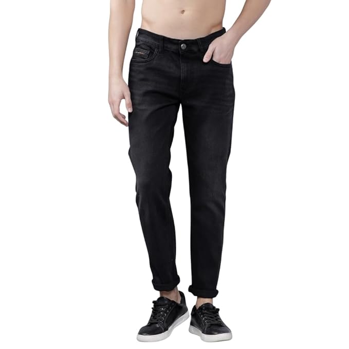 The Indian Garage Co Men's Slim Fit Mid Rise Solid Mid-Rise Jeans