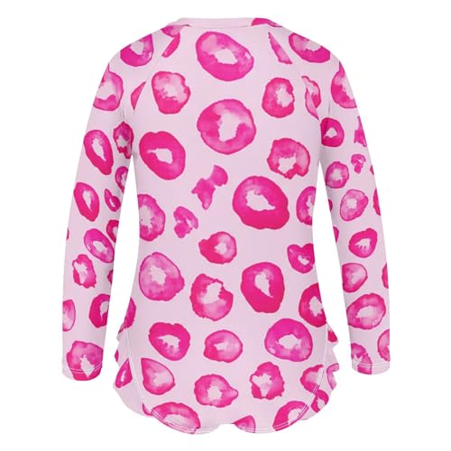 Leopard Spots Pink Girls Long Sleeve One-Piece Swimsuit UV Protection Swimwear Bathing Suit 208618373