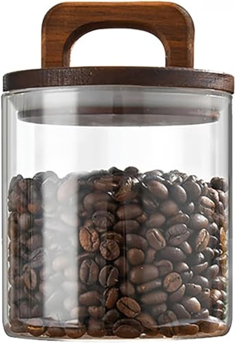 コーヒー豆 キャニスター ガラスキャニスター 密閉 保存瓶 小型 密封瓶 保存容器 食品貯蔵容器 蓋付き 小麦粉保存容器 穀物 茶葉入れ コーヒー粉 豆入れ 2個セット (700ml,木製ハンドルカバー)